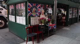 New York: Restaurant pays tribute to Queen Elizabeth II with photos, Union Jacks, and life-sized cut-out