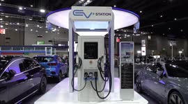 Electric cars displayed at at Fast Auto Show 2022 in Bangkok, Thailand