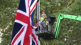 Union flags are installed on The Mall in London ahead of Queen's funeral