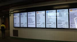 The notice board at Central station in Sydney, Australia indicates free travel on day of Proclamation Ceremony for King Charles III
