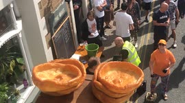 Britain competes in the World Black Pudding Throwing Championships
