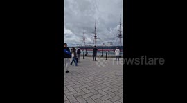 Gun salutes at Portsmouth Harbour, UK in honour of the Queen