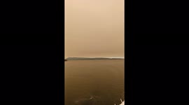 Wildfire aftermath smoke In Swartz Bay, BC, Canada