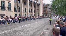 The coffin of Queen Elizabeth II arriving in Edinburgh, UK