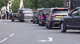 King Charles III leaves the Houses of Parliament after first address at Westminster Hall