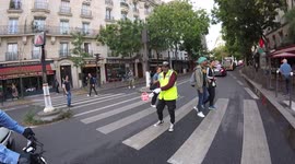 Funny crosswalk agent. Paris, France, rue de Tolbiac. 13 sept 2022.