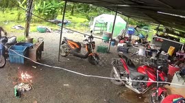 Modified motorcycle catches fire when owner starts engine
