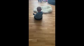 Found my baby on top of the robot vacuum cleaner.. hilarious video of a baby on a vacuum cleaner