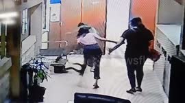 Python bites woman's FOOT as she walks through office