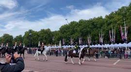 Royal household cavalry ride down the mall