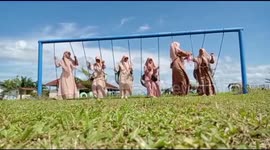 The girls decided to ride the swing together, but the unexpected happened!