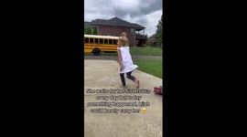 Little sister waits for her big sisters - Now vs a year ago