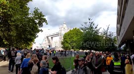 Queue to see Queen Elizabeth II lying in state as seen at park near Tower Bridge on Thursday afternoon
