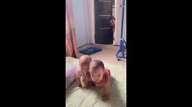 Twin babies crawl to escape dad's scary prank: man has soap on its face after shower