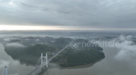 Liulu Bridge Amid Clouds in Nanning, China
