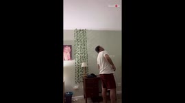 Dad, scared of spiders, tries to catch a BIG ONE in his daughter's room