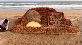 1213 Mud tea cups on Sand at Puri beach on Birthday wish to PM Modi