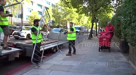 Preparations for Queens funeral on Monday - barriers installed along Cromwell Road in London