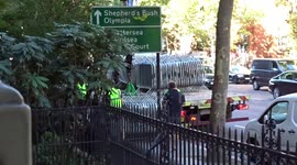 Barriers installed on Cromwell Road along the funeral route of Queen Elizabeth II