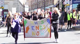 Protesters march against sexual violence in the UK