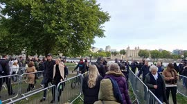 Queue for The Queen's Lying-in-state snakes through Tower Bridge on Sunday morning.