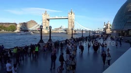 Fast moving queue of mourners waiting to see the Queens coffin at More London Riverside
