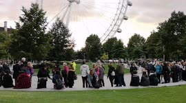 Views around the London Eye with people queueing for the lying In State queue
