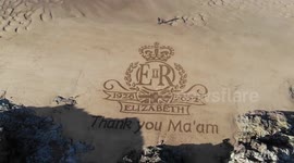 Artist pays respects to The Queen with incredible 70 square foot mural drawn on sand of a Cornish beach