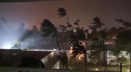 Extremely strong wind blows in Bávaro, Dominican Republic, as Hurricane Fiona makes landfall