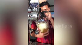 Thai steakhouse serves ice-cold beer in giant glass bigger than bucket