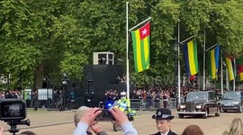 Camilla Queen Consort, Kate Princess of Wales, Prince George, Princess Charlotte and Meghan Duchess of Sussex going to Westminster Abbey for the Queen’s funeral