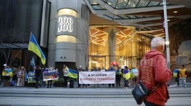 Ukrainians and supporters protest at Atlassian office in Sydney, Australia