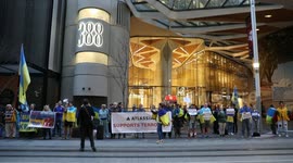 Ukrainians and supporters protest at Atlassian office in Sydney, Australia