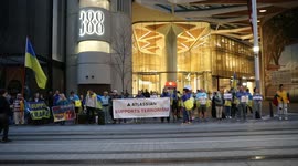 Ukrainians and supporters protest at Atlassian office in Sydney, Australia