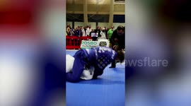 Hollywood hard man Tom Hardy is captured taking down an opponent in a martial arts championship