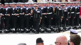 On whitehall by Downing Street as the professional aproches the cenataf commonwealth armed forces lead the way before the Royal navy pulling the gun carriage match by polling the queens coffin on board followed by King charles ans crew by jpcpapp@gmail.co