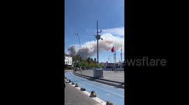View of wildfire in Marmaris, Turkey, from port