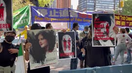 Iranians gather outside UN in New York against President Raisi and to seek justice for Mahsa Amini