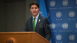 Canada PM Trudeau Press Briefing At UN In NY, US