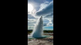 Strokkur, a closeup, slow-motion look at Iceland's most active geyser spewing hot water 100ft into the sky