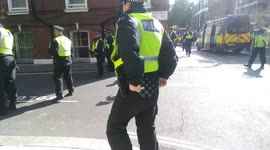 AntiFa (Anti-Facists) block street by Home Office