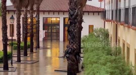 Floodwaters swamp adventure park as heavy rain hits Catalonia, Spain