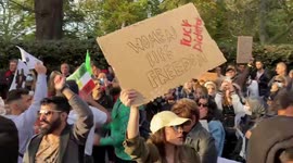 Heated protest outside the Embassy of Iran in London