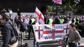 Scores of far-right demonstrators march against refugees in London