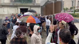 People chant during protest for Mahsa Amini in New York, US