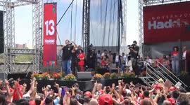 Former President Lula participates in a rally with political allies in Sao Paulo.