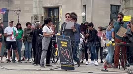 Speech and chants at the protest for Mahsa Amini in New York, USA