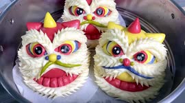 Chinese baker makes vibrant dancing lion-shaped buns
