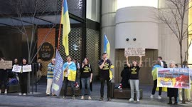 Ukrainians and supporters protest at Atlassian office in Sydney, Australia