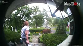 Woman hilariously falls down stairs while taking out garbage 
*Caught on Ring Camera*